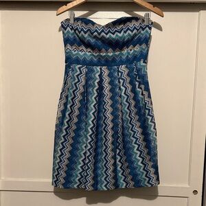 Rubber Ducky Productions, Inc. Strapless Blue Chevron Dress
